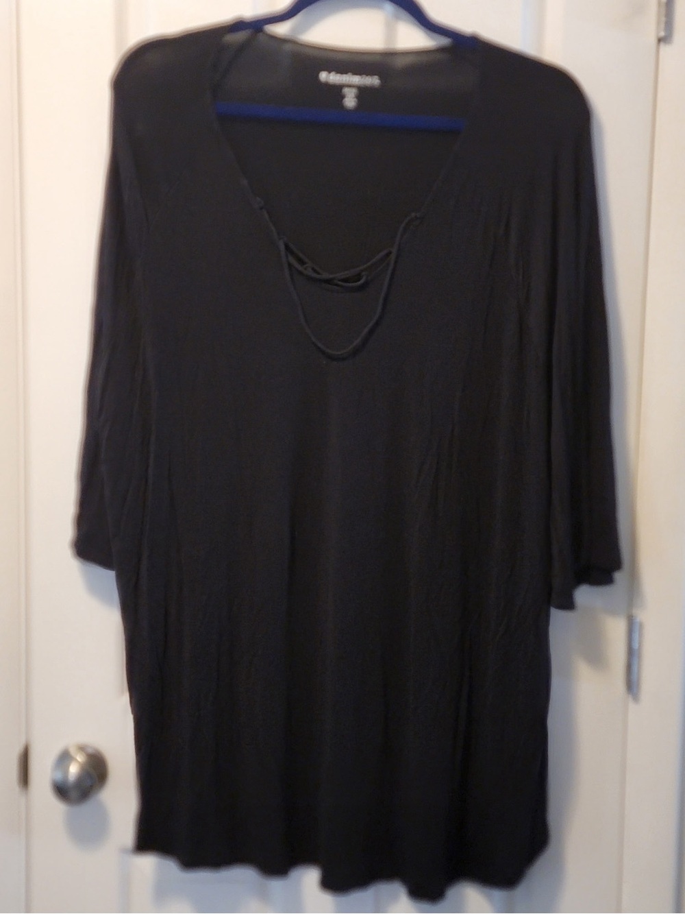 Denim 24/7 Black V-Neck Tunic with Criss-Cross Detail